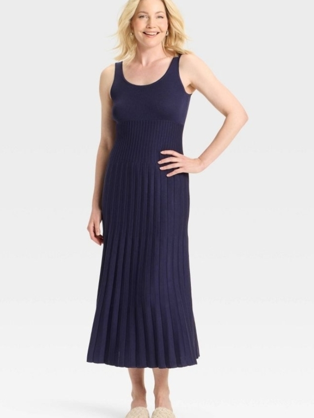 a new day Navy Ribbed Pleated Sweater Maxi Dress